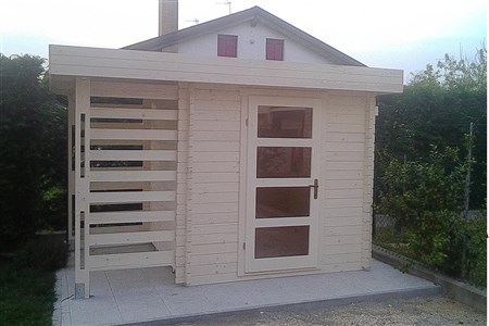 CASETTA IN LEGNO.IT MOD: MODERNO - PORTA E TETTOIA 1 MT